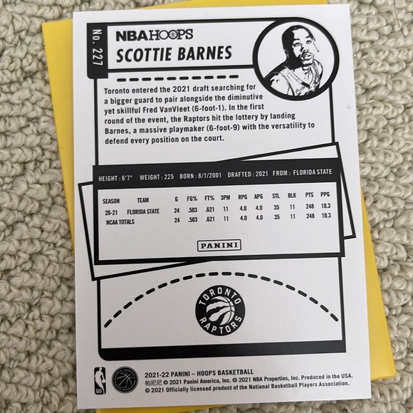 NBA Panini Hoops Scottie Barnes Rookie Card - Picture 2 of 2